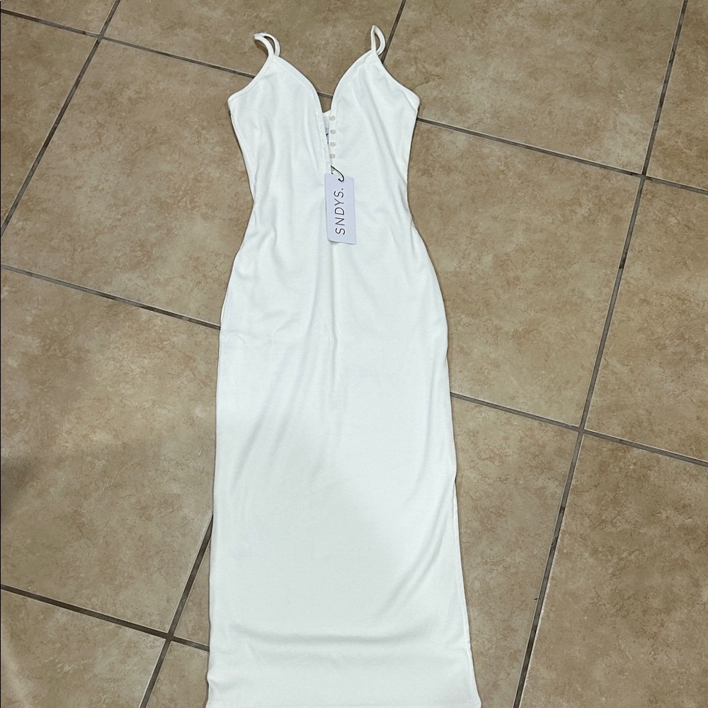 SNDYS White Cotton Spaghetti Strap Dress